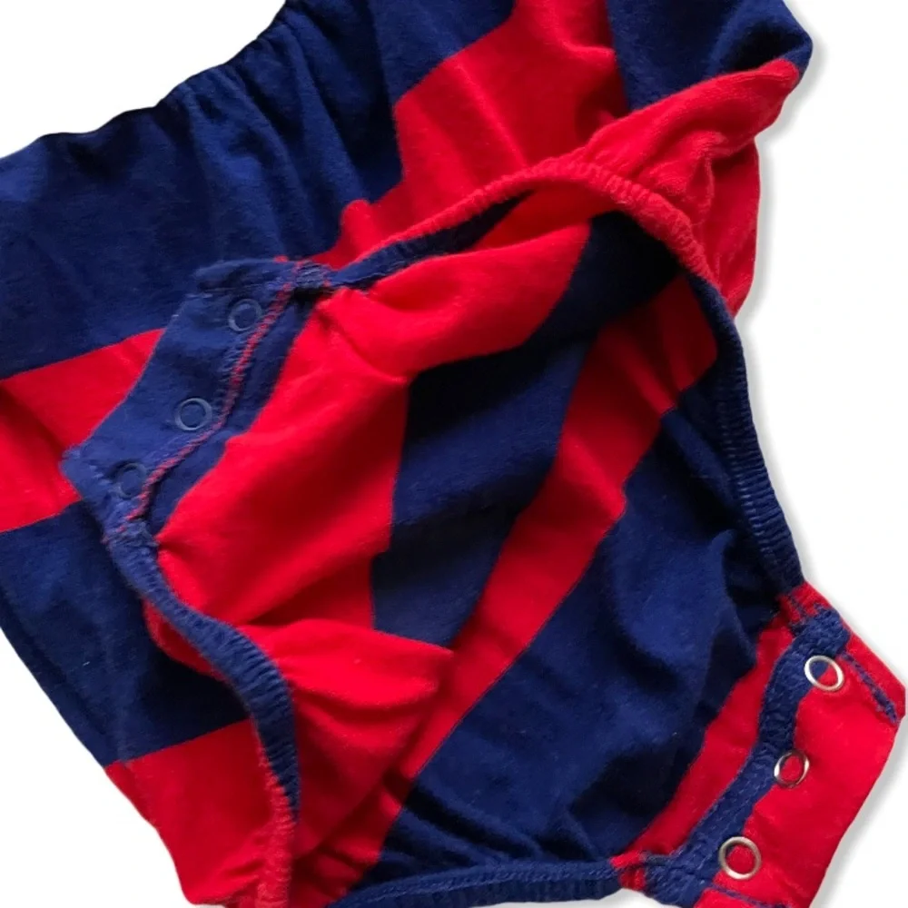 RALPH LAUREN 3 MONTHS ROMPER NAUTICAL STRIPES SUMMER JULY 4 RED WHI…